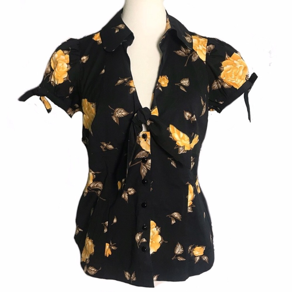 Black and yellow floral blouse